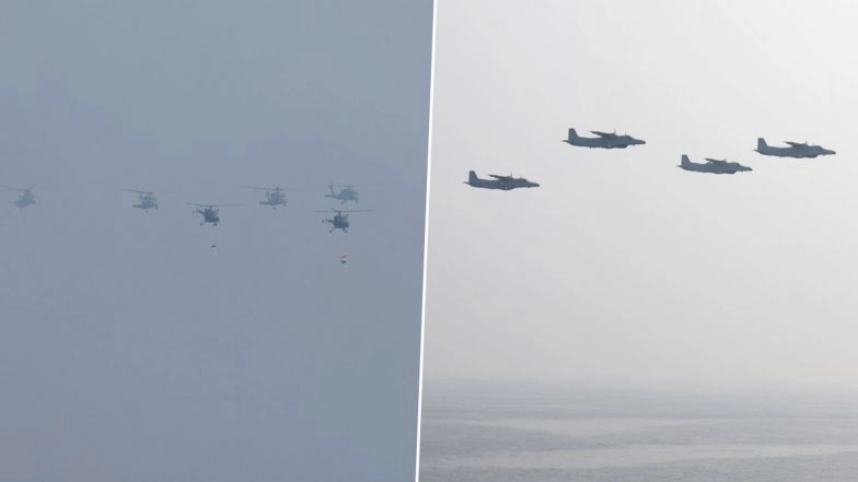 PM Narendra Modi Celebrates Diwali 2025 With Indian Navy Personnel Onboard INS Vikrant, Shares Photos of Spectacular Flypast Featuring Chetak, Dornier, and MiG-29K