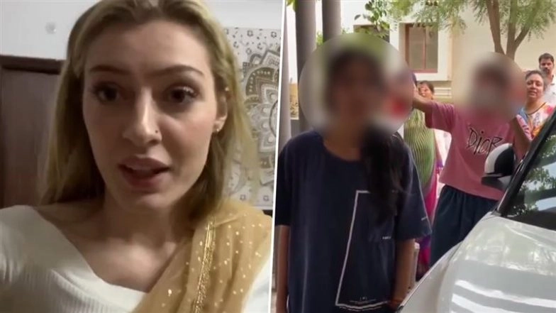 Jaipur Shocker: German Woman and Indian Husband Verbally Abused, Attacked by Neighbours in Rajasthan; Video Shows Mob Throwing Stones Inside House