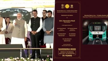 Mumbai Metro Line 3 Inaugurated: PM Narendra Modi Inaugurates Final Phase of 2B Between Atre Chowk and Cuff Parade; Launches Mumbai One App (Watch Videos)