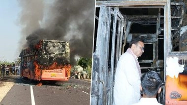Jaisalmer Bus Fire: 20 Burnt Alive as Sleeper Bus Catches Fire on Jaisalmer-Jodhpur Highway, Rajasthan CM Bhajan Lal Sharma Postpones Patna Visit Over Tragedy (Videos)