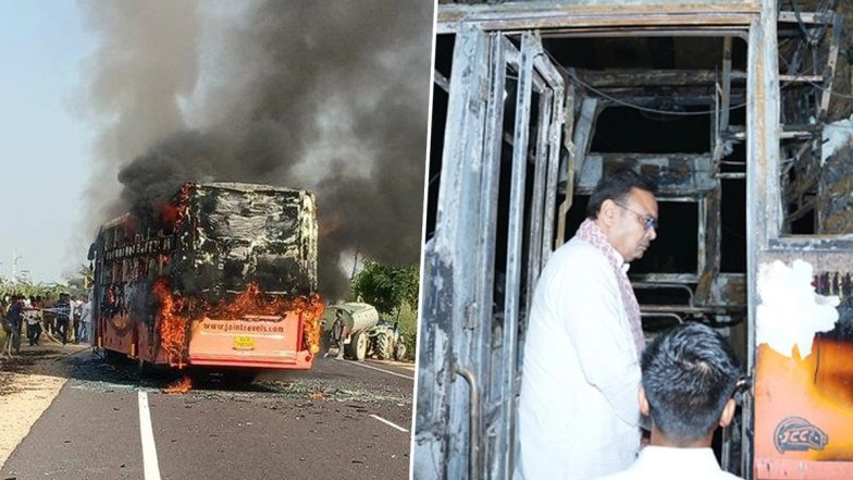 Jaisalmer Bus Fire: 20 Burnt Alive as Sleeper Bus Catches Fire on Jaisalmer-Jodhpur Highway, Rajasthan CM Bhajan Lal Sharma Postpones Patna Visit Over Tragedy (Videos)