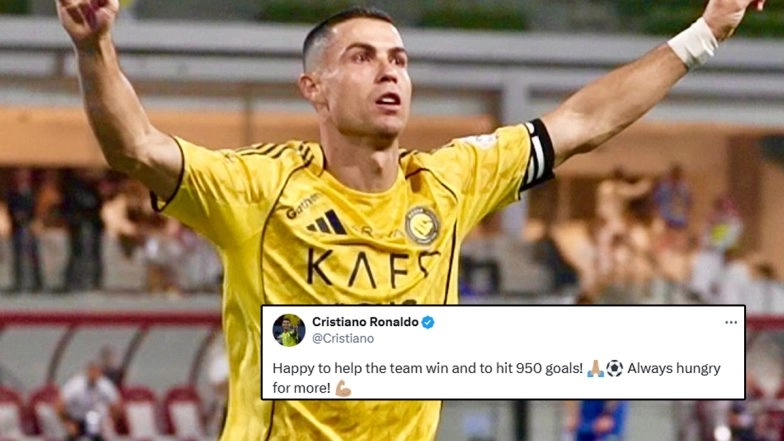 ‘Always Hungry for More!’ Cristiano Ronaldo Reacts After Scoring 950 Goals and Al-Nassr’s Win Over Al-Hazem in Saudi Pro League 2025–26 (See Post)