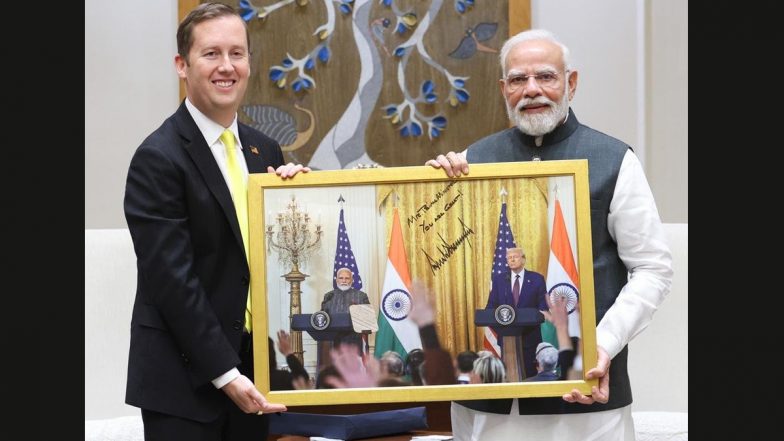 US Ambassador-Designate Sergio Gor Gifts Donald Trump Signed ‘Mr Prime Minister, You Are Great’ Photograph to PM Narendra Modi (See Pic)