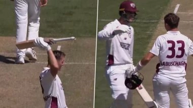 Marnus Labuschagne's Rich Form Continues Ahead of Upcoming Ashes, Ace Batter Slams Hundred During South Australia vs Queensland Sheffield Shield 2025-26 (Watch Video)