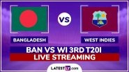 Bangladesh vs West Indies Free Live Streaming Online, 3rd T20I 2025: How To Watch BAN vs WI Cricket Match Live Telecast on TV in India?