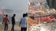 Uttar Pradesh Fire: Blaze Erupts at Firecracker Market in Bahraich, No Casualties Reported (Watch Video)