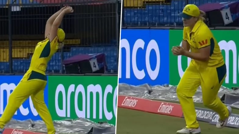 Georgia Voll Takes Stunning Boundary-Line Catch To Dismiss Tammy Beaumont During AUS-W vs ENG-W ICC Women’s World Cup 2025 Match (Watch Video)