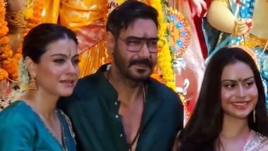 Maha Navami 2025: Ajay Devgn, Kajol and Their Children Nysa and Yug Attend Sarbojanin Durga Puja Pandal in Mumbai (Watch Video)
