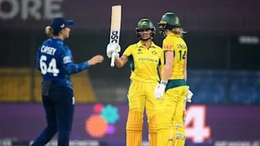 Australia Women Beat England Women by Six Wickets in ICC Women’s World Cup 2025; Ashleigh Gardner and Annabel Sutherland’s Heroics Power Aussies to Top of Table