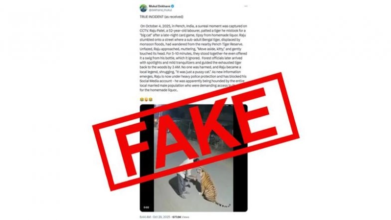 Viral Video Claims Drunk Man in Pench Petted a Tiger, Fact Check Reveals It’s Fake