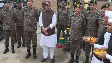 India News | Defence Minister Performs Shatra Pooja at Bhuj Military Base in Kachchh, Inspects L-70 AD Gun Used in Op-Sindoor