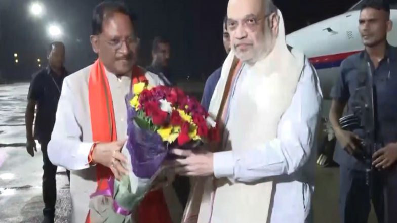 India News |  Chhattisgarh: Amit Shah Arrives in Raipur, Received by CM Vishnu Deo Sai