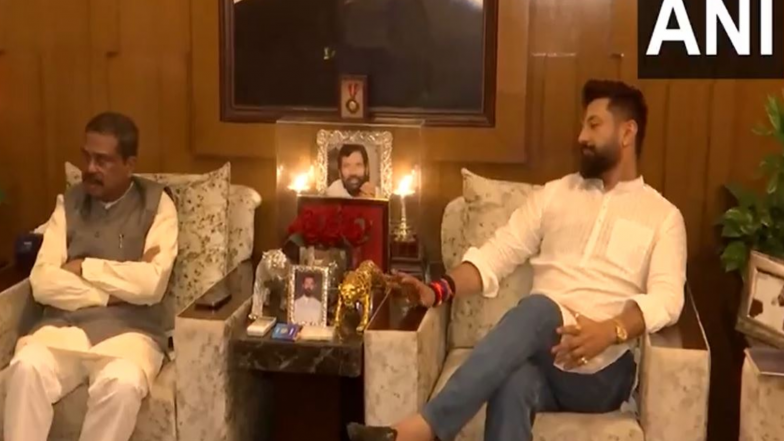 India News | Dharmendra Pradhan, Chirag Paswan Meet to Discuss Seat Sharing Arrangement for Bihar Polls