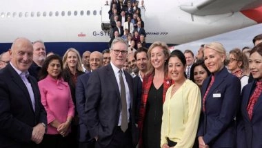World News | British PM Starmer Joins His Business Delegation for a Photo at London's Heathrow Airport Ahead of India Visit