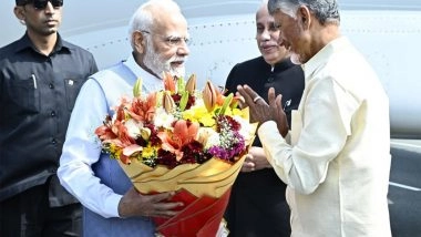 India News | PM Modi Arrives in Andhra Pradesh; CM Naidu Welcomes Him