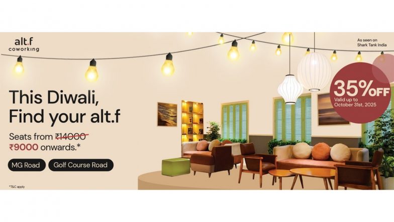 Business News | Alt.f Coworking Launches Diwali Offer on Coworking Spaces in Gurgaon from ₹9,000
