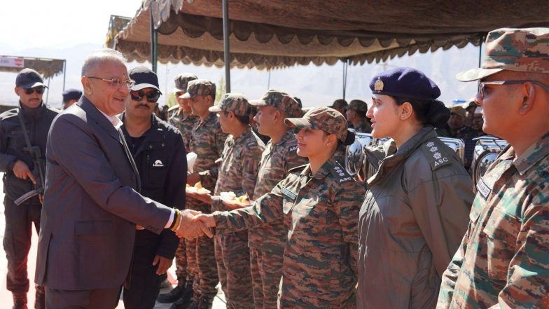 India News | Ladakh LG Celebrates Diwali with Army Jawans in Leh, Pays Homage to Kargil and Siachen Heroes