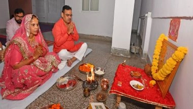 India News | Rajasthan CM Bhajanlal Sharma Lights Lamp at His Residence During Diwali