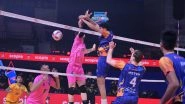 Business News | PVL 2025 Season 4 (Match 32): Mumbai Meteors Storm into Semi-Finals with Hard-fought Win over Chennai Blitz