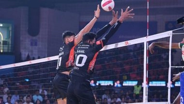 Business News | PVL 2025: Hyderabad Black Hawks End Bengaluru Torpedoes' Unbeaten Run with a Thrilling 3-2 Victory