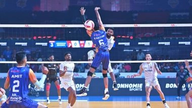 Business News | PVL 2025: Ahmedabad Defenders Break Mumbai Meteors Unbeaten Streak with a Thrilling Win