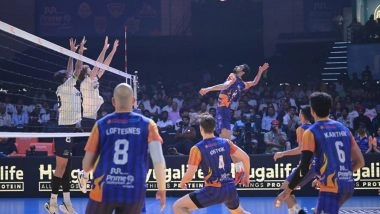 Business News | PVL 2025 Season 4 (Match 36): Mumbai Meteors Storm into the Final with a Commanding Victory over Goa Guardians