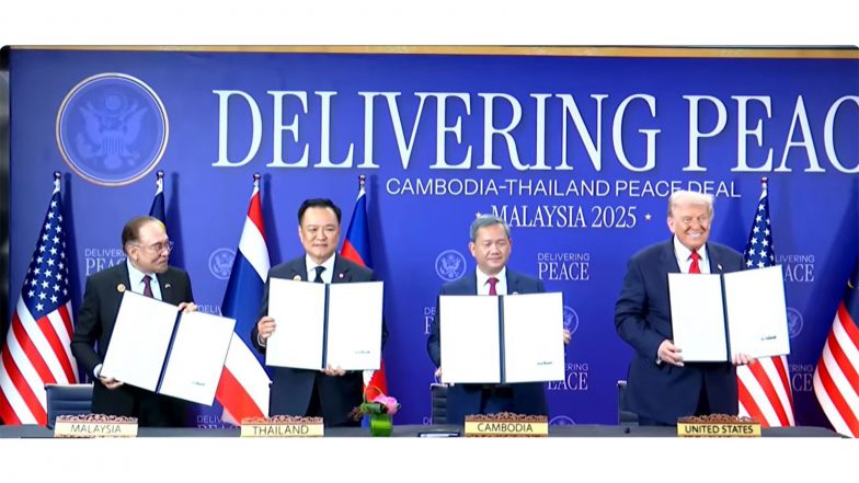 World News | US President Trump WitThailand-Cambodia Sign Peace Deal, Pledge Regional Stability in Presence of Trump, Anwaresses Peace Deal Between Thailand, Cambodia, Pledges Regional Stability