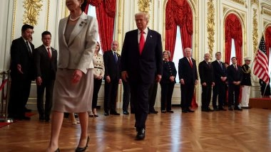 World News | Trump, Japan PM Takaichi Receive Grand Naval Welcome Aboard USS George Washington in Yokosuka