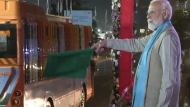 India News | Gujarat: PM Modi Flags off 25 E-buses Worth Rs 30 Crore at Statue of Unity, Marking Launch of Comfortable and Eco-friendly Transportation Service for Tourists