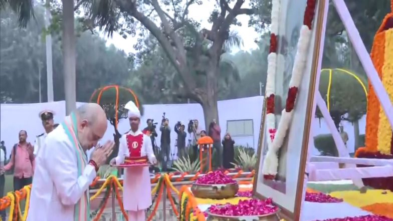 India News | Union Home Minister Amit Shah Pays Floral Tribute at the Statue of Sardar Vallabhbhai Patel