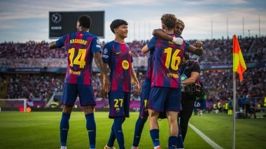 Barcelona 6-1 Olympiacos, UEFA Champions League 2025-26: Fermin Lopez Nets Hat-Trick, Lamine Yamal Scores as Catalan Giants Secure Dominant Victory (Watch Goal Video Highlights)