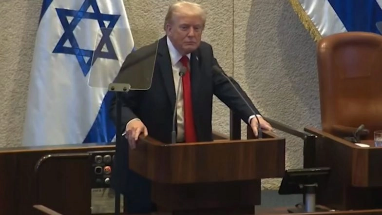 Donald Trump Halts Speech in Israeli Parliament Due to Protest, Videos Show Protesting Knesset Member Being Dragged Out by Security