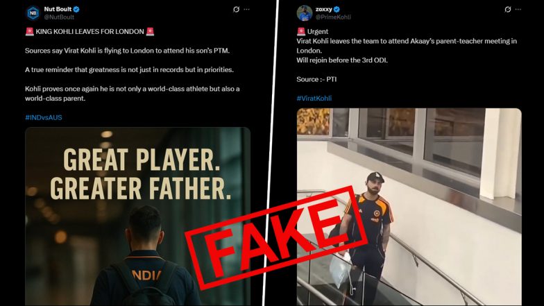 Fact Check: Did Virat Kohli Leave For London After Duck in IND vs AUS 2nd ODI 2025 to Attend Son Akaay's Parent-Teacher Meeting? Here's the Truth