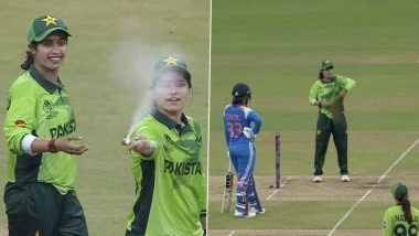 Fatima Sana Uses Spray To Repel Flying Insects After Bugs Stop Play in IND-W vs PAK-W ICC Women's World Cup 2025 Match in Colombo (Watch Video)