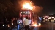 Greater Noida Bus Fire: Bus Travelling From Ludhiana to Agra Catches Fire on Yamuna Expressway, Cops Suspect Diwali Firecracker Could Have Ignited Blaze in Luggage Kept On Roof (Watch Video)