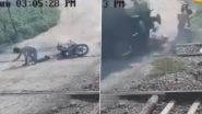 Greater Noida: Man Trying To Cross Railway Tracks in UP Falls From Bike, Dies After Being Hit by Train; Disturbing Video Surfaces