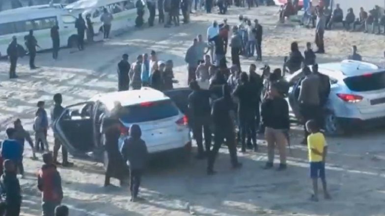 Israel-Hamas Ceasefire Deal: Hostage Release Process From Gaza Begins As Crowds Gather Across Israel (Watch Videos)