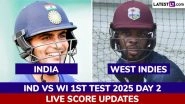 IND 448/5 in 128 Overs (Lead by 286 Runs) at Stumps | India vs West Indies Highlights of 1st Test 2025 Day 2: KL Rahul, Dhruv Jurel, Ravindra Jadeja's Centuries Power India to Dominant Position