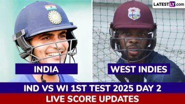 IND 448/5 in 128 Overs (Lead by 286 Runs) at Stumps | India vs West Indies Highlights of 1st Test 2025 Day 2: KL Rahul, Dhruv Jurel, Ravindra Jadeja's Centuries Power India to Dominant Position