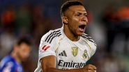 Getafe 0-1 Real Madrid, La Liga 2025-26: Kylian Mbappe Strike Helps Los Blancos Beat Nine-Man Azulones to Move to Top of Points Table (Watch Goal Video Highlights)