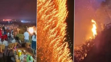 Liuyang Fireworks Show Accident: Huge Sparks Fall From Sky, Cause Fires As Drones Malfunction During Drone-Fireworks Show in China's Hunan Province; Videos Surface