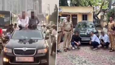'Travelling on the Roof Won't Shelter You From an Arrest': Mumbai Police Book 4 for Performing Stunts While Sitting on the Roof of Moving Car (Watch Video)