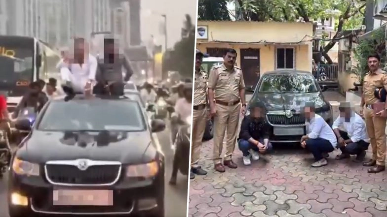 'Travelling on the Roof Won't Shelter You From an Arrest': Mumbai Police Book 4 for Performing Stunts While Sitting on the Roof of Moving Car (Watch Video)