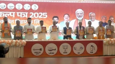 NDA Releases Manifesto ‘Sankalp Patra’ for Bihar Assembly Elections 2025; Promises 1 Crore Jobs to Youth, Empowerment to Women (Watch Videos)