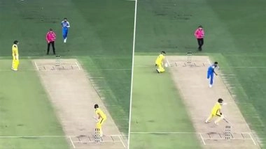 Nitish Kumar Reddy Shows Aggression, Throws Ball At Matt Renshaw in Follow Through During IND vs AUS 1st ODI 2025 (Watch Video)