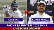 PAK 65/1 in 20 Overs | Pakistan vs South Africa Live Score Updates of 2nd Test 2025 Day 1: Shan Masood, Abdullah Shafique Keep Pakistan on Top