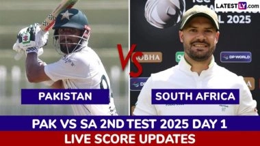 PAK 65/1 in 20 Overs | Pakistan vs South Africa Live Score Updates of 2nd Test 2025 Day 1: Shan Masood, Abdullah Shafique Keep Pakistan on Top