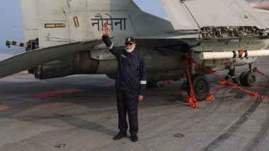 PM Narendra Modi Witnesses Air Power Demo With MiG 29 Fighters Onboard INS Vikrant, Celebrates Diwali With Navy Personnel (See Pics and Videos)