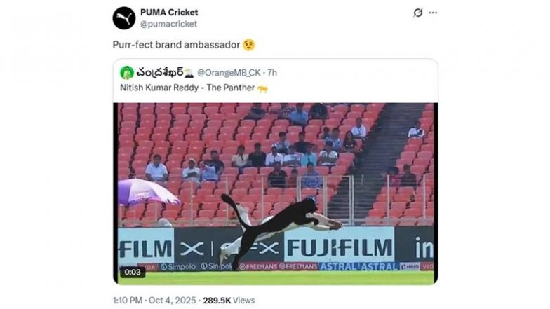 PUMA Acknowledges Nitish Kumar Reddy's Diving Catch During IND vs WI 1st Test 2025 Calling Him 'Purr-Fect Brand Ambassador'; Changes 'X' Handle Header On Cricketer's Request