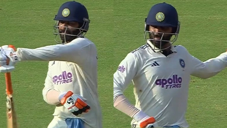 Ravindra Jadeja Performs His Trademark ‘Sword’ Celebration After Scoring Sixth Test Century During IND vs WI 1st Test 2025 (Watch Video)